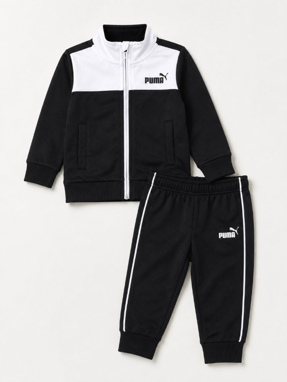 NWT Puma 2 Piece Activewear Jogger Tracksuit Set Black White 3T